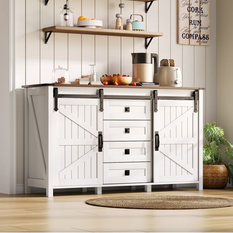 Aparador almacenamiento con puertas correderas blanco OKMYHOME (1/5)