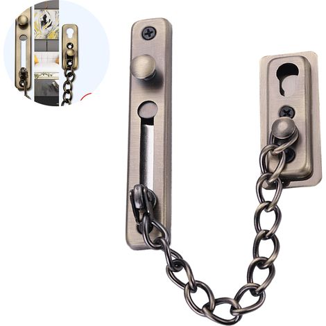 Chaîne de sécurité avec verrou, verrou de porte coulissante antivol à bouton-poussoir en acier inoxydable 304, sans perforation, pour chambre d'hôtel (1/5)