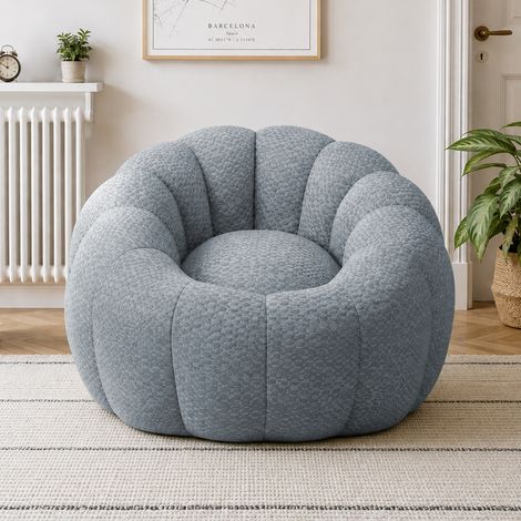 Fauteuil pouf fleur en mousse, canapé lazy sofa gris en tissu jacquard, 112 x 105 x 74 cm