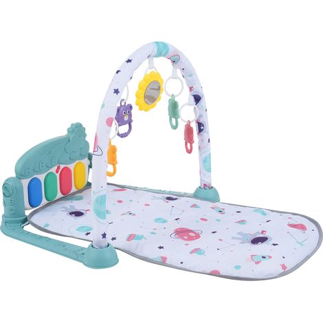 Tapis d'éveil avec clavier de piano et jouets suspendus détachables, tapis d'éveil musical pour bébés de 0 à 12 mois, 4 jouets suspendus colorés et miroir tournesol (1/4)