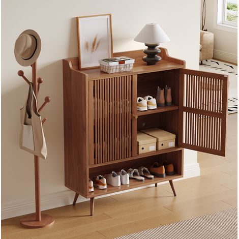 Mobile porta scarpe 80 x 35 x 105 cm con ripiano fisso, finitura noce HAVRYA (1/5)