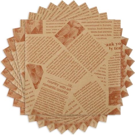200pcs Food Wrapping Paper 22x22cm, Food Newspaper, Waxed Paper, Kraft Paper for Sandwiches, Fries, Burgers (200) (1/5)