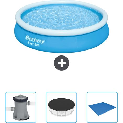 Piscine Gonflable Ronde Fast Set Bestway - 366 x 76 cm - Bleue - Incluse Accessoire CB40 (1/4)