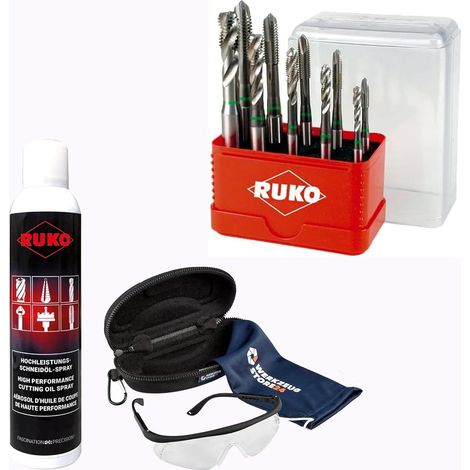 RUKO juego machos de máquina HSS-CO DIN371B 10 pzs., M4-M10 incl. spray y gafas de protección - WZSA245055E