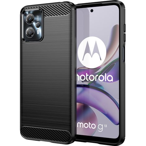 Carbon Case kompatibel mit Motorola Moto G13 flexible Silikon-Carbon-Hülle schwarz (1/4)