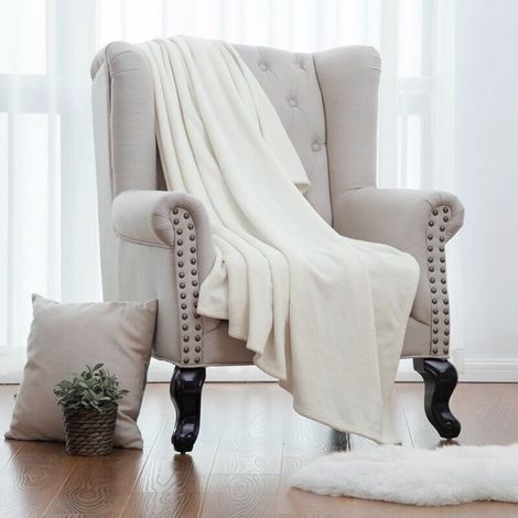 Plaid Polaire Couverture Flanelle 150x200 cm, Couverture lit 2 Personnes 200x150 cm, Plaid Grande Taille Jeté de Canapé, Couverture Chaude et Douce en Peluche 150x200cm, Crème (1/4)