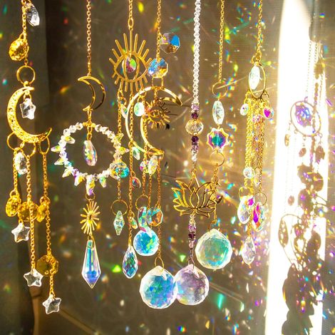 Lot de 7 carillons éoliens en cristal attrape-soleil, décoration de fenêtre, pendentif en cristal arc-en-ciel, attrape-soleil en cristal, décoration de fenêtre, à suspendre pour la maison, le