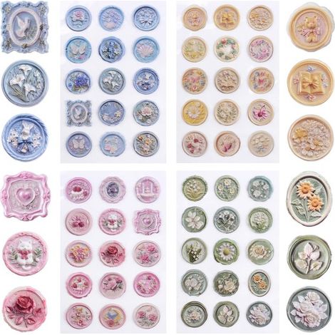 Adesivi vintage floreali 3D per sigilli di ceralacca, 60 adesivi per timbri, adesivi autoadesivi vintage per sigillare buste e album di ritagli, decorazioni per inviti di matrimonio (1/5)