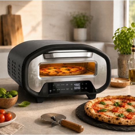 Forno per pizza elettrico da 12 pollici in ceramica grigio, 8 programmi, FloraGrace (1/5)