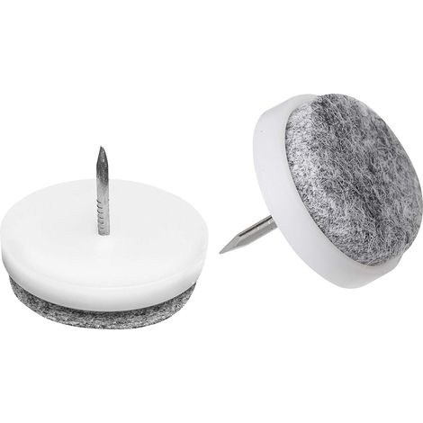 20 Patins en feutre avec clou, Ø 25 mm, blanc, pour meubles et chaises (1/4)
