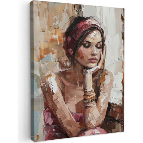 CUADRO EN LIENZO Mujer - Pintura - Retrato - Moderno Cuadros Decorativos 60x80 cm