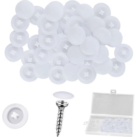 100 Stück Schraubenabdeckung, Abdeckkappen für Schrauben, Kreuzschlitz Abdeckkappen kreuzschlitzschrauben, für 12mm Durchmesser Kreuzkopfschrauben, Weiße Schraube Dekorative Abdeckungen (1/5)
