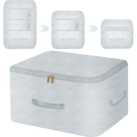 Un petit sac de rangement compact, idéal pour ranger vêtements, couvertures, oreillers, couettes, linge de lit, etc. (gris, XL - 54 x 42 x 60 cm) (1/4)