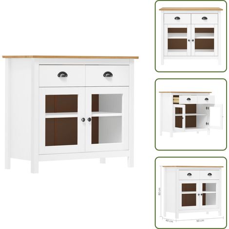 Buffet Hill Blanc 90x40x80 cm Bois de pin solide - Buffet - Meuble De Rangement - Commode - Mobilier - Bois De Pin (1/5)