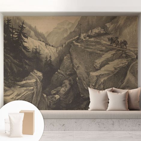 Papier peint intissé mural pour salon chambre à coucher tendance et originale - Colle incluse gratuite Montagnes pittoresques 208x146 cm (1/5)
