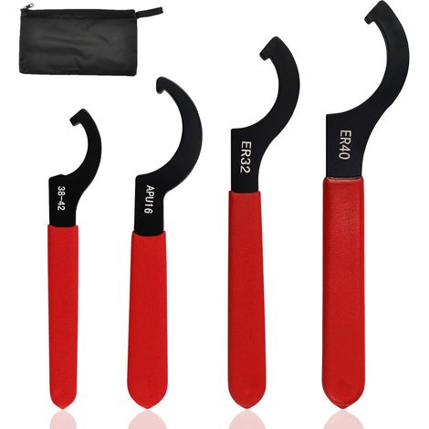 4 Pièces - Clé à Crochet - Jeu de Clés à Ergots - Réglage Amortisseurs et Écrous Ronds - Usage Quotidien et Plein Air - Rouge et Noir - 38mm à 43mm (1/5)