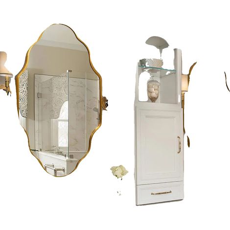 Miroir mural, forme irrégulière, design moderne, Cadre en or de lanterne (1/2)
