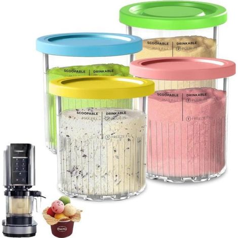 Récipients à glace - Ninja - NC500 NC501 NC501EU - 4 pièces - Couvercles scellés - Plastique durable