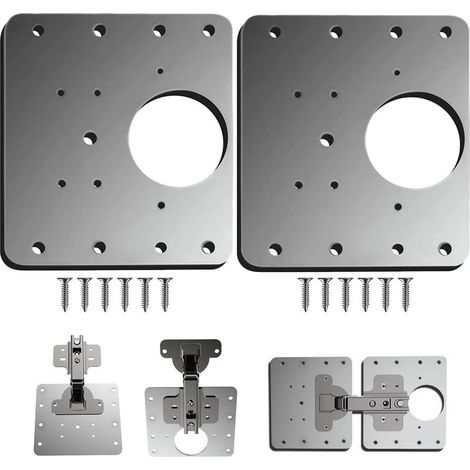 Cabinet Door Hinge Repair Plate, 2 Pcs Kitchen Cabinet Door Hinge Repair Plate with Hole, Stainless Steel Flat Mounting Brackets with Screws (1/3)