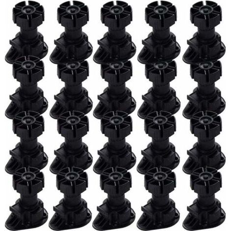 20 pieds de meubles réglables, clips de fixation pour meubles, pieds de meubles de cuisine, pieds de table, avec bouton de base pour tous types de meubles de cuisine (80 mm - (1/5)