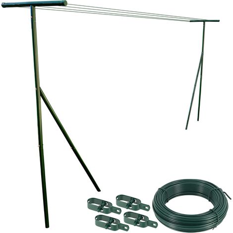 Etendoir à linge extérieur de jardin - longueur max 6m entre poteaux - Acier laqué - 30m de câbles acier - 4 tendeur - Ht 2m14 (1/5)