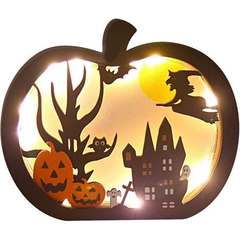 Décoration lumineuse en bois pour Halloween, décoration de table lumineuse LED en bois pour l'automne et Thanksgiving, noire. (1/5)