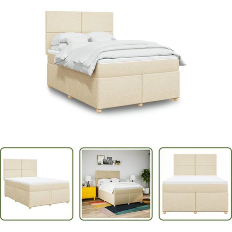 Matratze - Boxspringbett mit Matratze Creme 160x200 cm Stoff (1/5)
