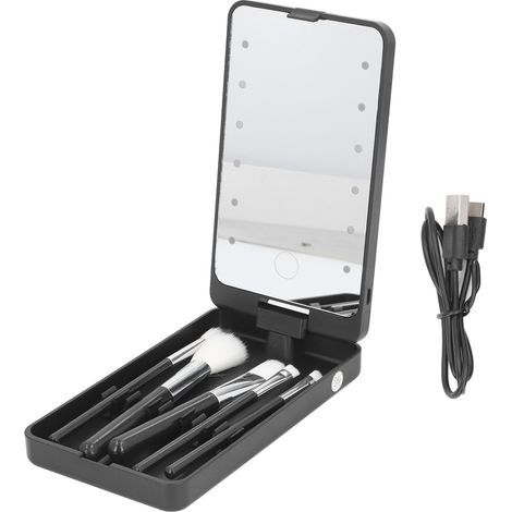 Foldable Travel Mirror Bag Portable Touch Switch LED Light Rotating Mirror Case for Makeup Black (1/5)