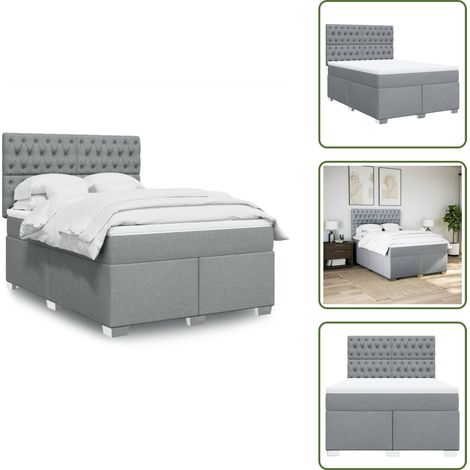 Cabecero ajustable - vidaXL Cama box spring con colchón tela gris claro 160x200 cm - Colchón de muelles ensacados