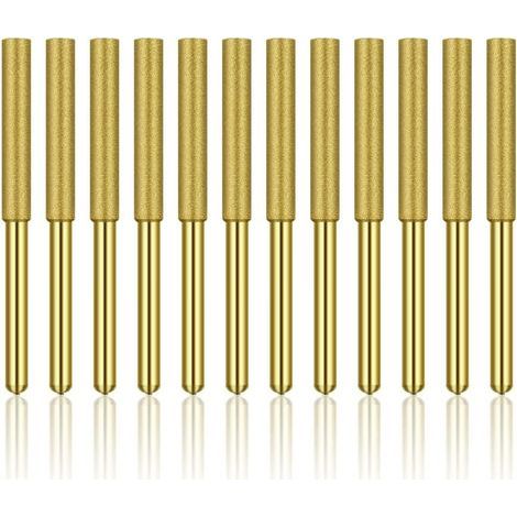 12 Pcs Diamant Affûteur de Tronçonneuse, Haute Dureté Titane Plaqué Burr Meule Meule, Affûteur de Tronçonneuse Pierre Bits, 5/32in 4mm (1/5)