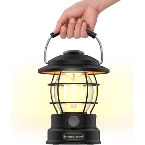 Rechargeable Camping Lamp Camping Lantern with 5200mAh Battery, Durable Metal Material, 3 Light Modes and Adjustable Light, Retro Camping Lamp Ideal for Camping, Power Outage (1/5)