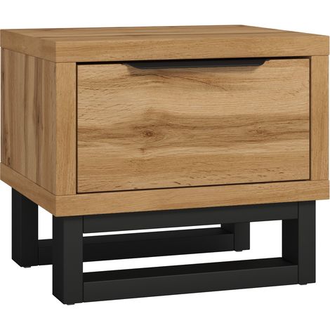 Mesilla de noche Avicavu 123, Roble wotan + Negro, Número de cajones: 0, Número de puertas: 0, 49x55x45cm, Aglomerado laminado