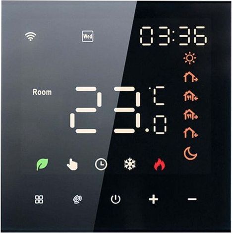 Thermostat intelligent 16A, panneau de contrôle de température programmable à commande vocale, interrupteur de thermostat de sol pour climatisation (noir) (1/5)