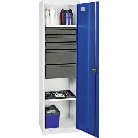 Stumpf Armoire à outils et matériaux Série 3000 gris clair / bleu gentiane + 3 tiroirs 100 mm + 2 tiroirs 200 mm + 2 étagères télescopiques - 3005674