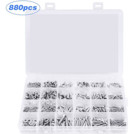 880Pcs 304 En Acier Inoxydable Fraisee Tete Hexagonale Combinaison Boulon M2 M3 M4 M5 Ecrou A Six Pans Rondelle Vis Kit Combine (1/5)