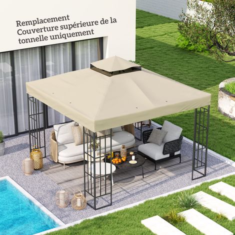 Toile pour 3 tonnelle x 3 m toile de rechange pour tonnelle à 2 niveaux protection UPF30+ trous de drainage crème