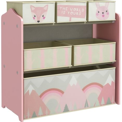 Armario infantil con 6 cajas de tela de madera 63x30x66 cm rosa HOMVRA (1/5)
