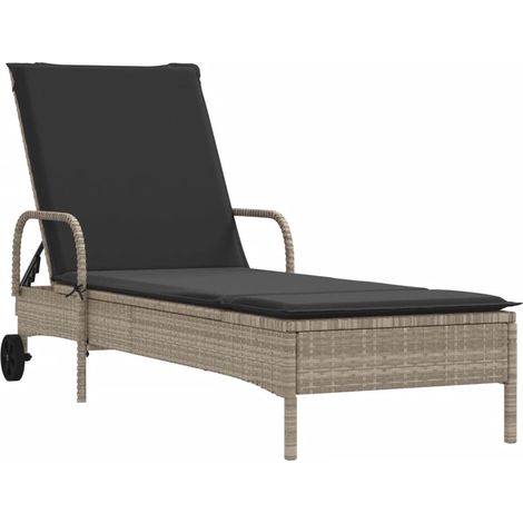 Maison Exclusive - Lettino Prendisole con Ruote e Cuscino Polyrattan Grigio Chiaro