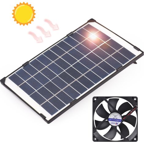 GARRYFIZH Mini ventilateur solaire 6W 12V pour extraction d'air, idéal pour niches pour petits animaux, poulaillers, serres et abris de jardin. Câble de 3 mètres.