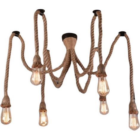 Lampadario ragno a sospensione 6 corde portalampada e27 lampada country retro arredamento rustico (1/4)