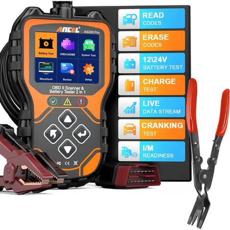 Testeur de Batterie AS200 Pro 12V/24V + Kit Pince Clip - Analyse der Leistung für Fahrzeuge - Alovez