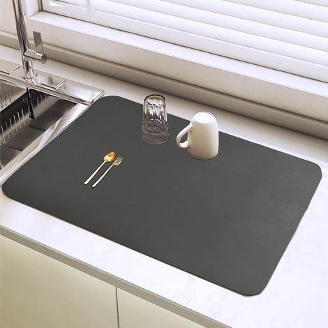Tapis Absorbant Vaisselle 30x50cm, Super Absorbant, Pliable, de Séchage Rapide pour Comptoir Cuisine, Bar, Machine à Café Gris Foncé 50 × 30 cm'50 × 30 cm Gris Foncé'Gris Foncé'50 × 30 cm