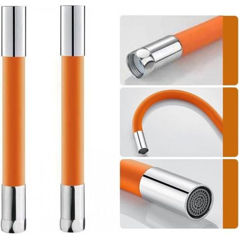 Rallonge de robinet 1/2, rotative à 360°, flexible, filtre en mousse de cuivre pur, plus durable, orange (30 cm) (1/5)