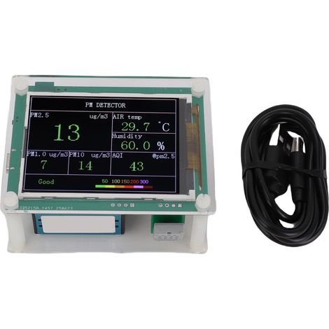 Capteur de qualité de l'air PM1.0 PM10.0 PM2.5, détection de température et d'humidité, testeur d'environnement intérieur, alimenté par USB, écran TFT 2.8 pouces (1/5)