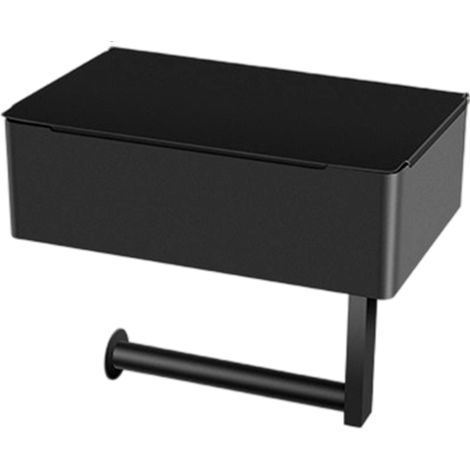 Boîte à mouchoirs en acier inoxydable noir - Porte-papier toilette avec étagère et espace de rangement (1/5)