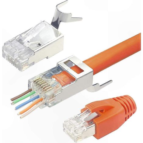 Connecteurs RJ45 blindés Cat7/Cat6A, fiches passe-fil avec gaines, lot de 20 pièces. (1/5)