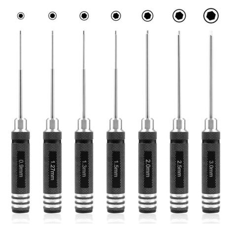 7 pièces Tournevis hexagonal-kit d'outils de tournevis RC (0,9 mm 1,27 mm 1,3 mm 1,5 mm 2,0 mm 2,5 mm 3,0 mm) pour hélicoptère modèle RC (1/5)