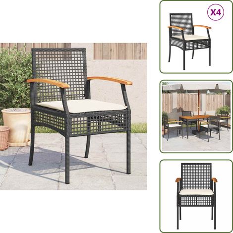 The Living Store Gartenstühle mit Kissen 4 Stk. Schwarz Poly Rattan Akazienholz - Gartenstühle - Outdoor Möbel - Rattan Gartenmöbel - Gartenset - Esszimmergarnitur (1/5)
