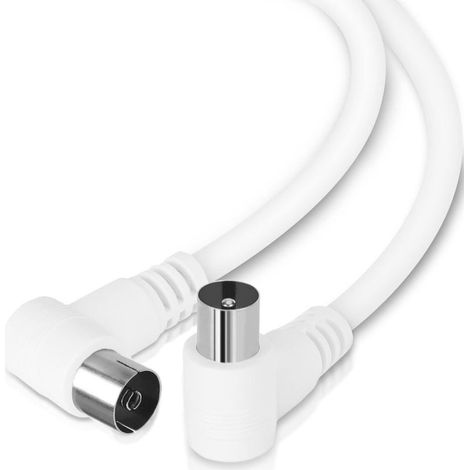 Câble d'antenne TV, câble coaxial, coudé à 90°, prend en charge HDTV, DVB-T DVB-T2, DVB-C, DVB-S, DVB-S2, DAB, radio, 1,5 m, blanc (1/5)