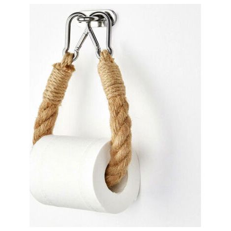 1 Stück Holz-Rollenhalter für Badezimmer, Vintage Toilettenpapierrollenhalter, Handtuchhalter aus Hanfseil für Bad und Küche (1/4)